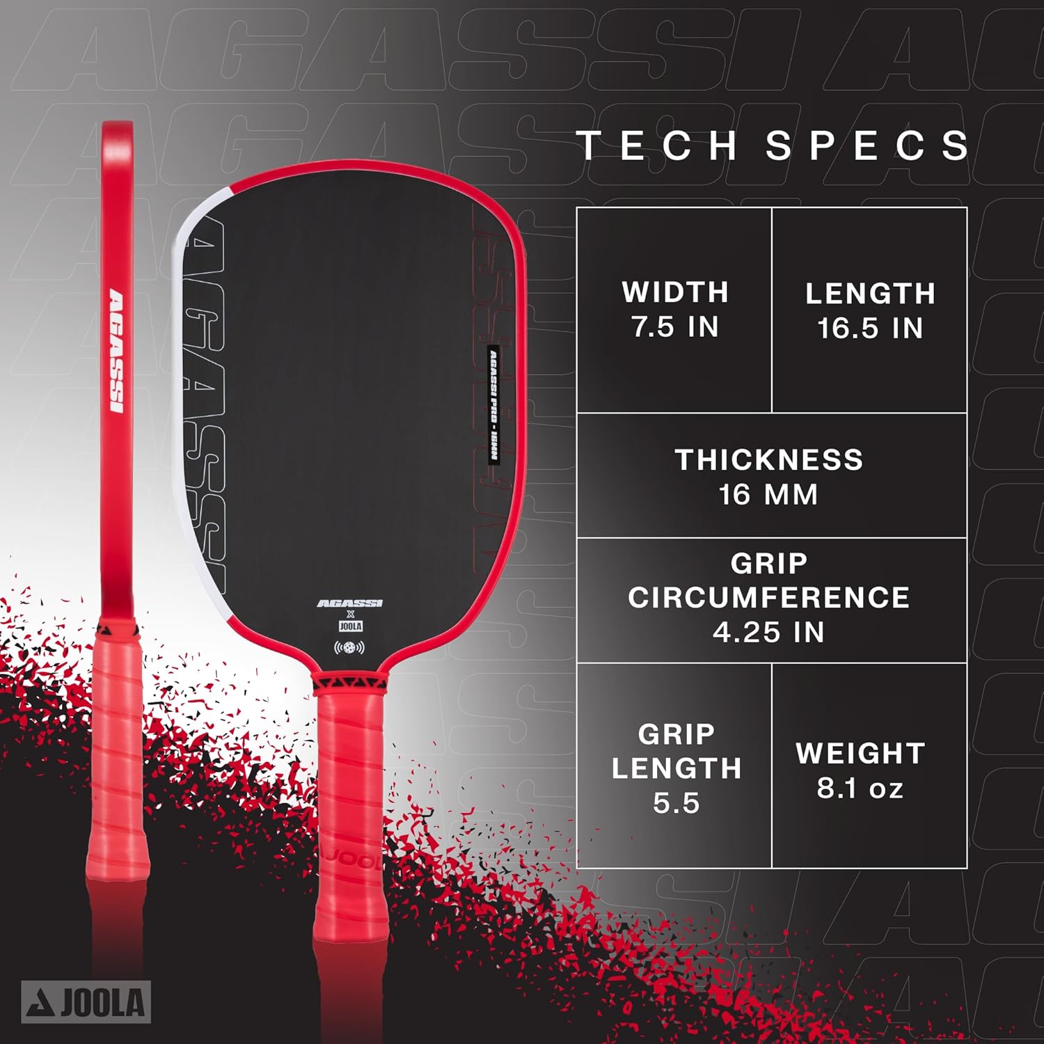 JOOLA Agassi Pro 16mm Pickleball Paddle